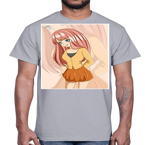 Happy beautiful and cute girl pink long hair 5#- anime- Cotton Tee