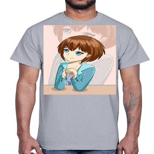 Happy beautiful and elegant girl brown hair 36#- anime- Cotton Tee