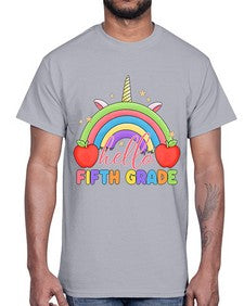 Hello fifth Grade Unicorn Rainbow 267#- fifth grade- Cotton Tee