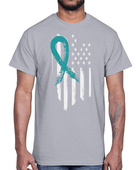 PTSD Teal Ribbon Distressed US 7#- PTSD- Cotton Tee