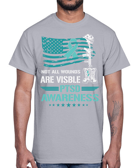 Patriotic Military PTSD Awareness 13#- PTSD- Cotton Tee