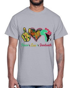 Peace Love Juneteenth Day Fist Png 8#- black juneteenth- Cotton Tee
