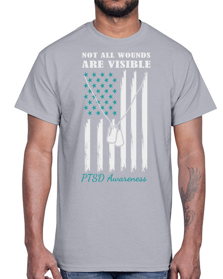 Teal Ribbon Not All Wounds 6#- PTSD- Cotton Tee