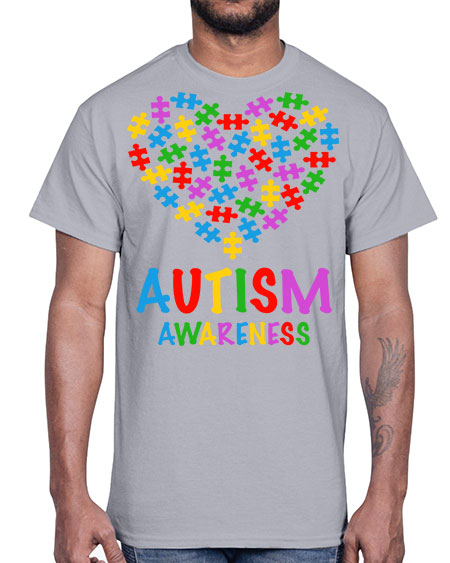 autism awareness heart love puzzle 15#- autism- Cotton Tee