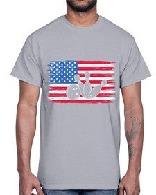 bowling pins usa flag american 278#- bowling- Cotton Tee