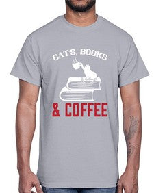 cats book and coffee Style 37#- cats- Cotton Tee