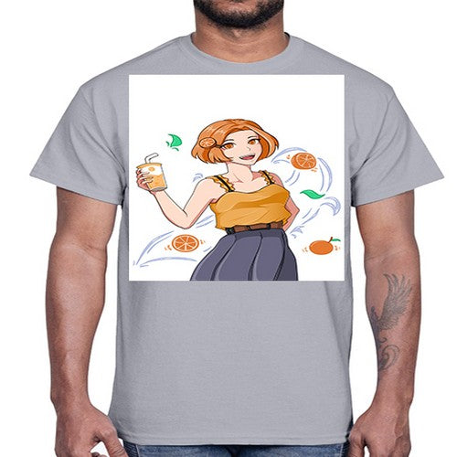 cute anime summer girl with orange juice28#- anime- Cotton Tee