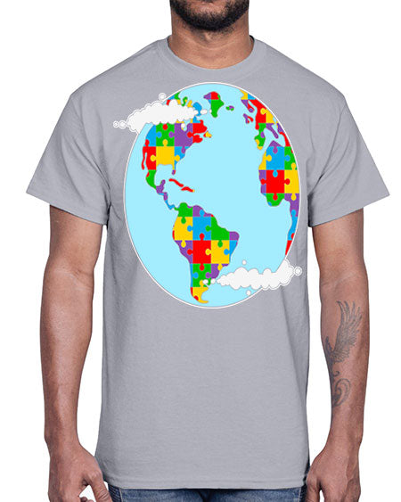earth autism awareness heart puzzle 83#- autism- Cotton Tee
