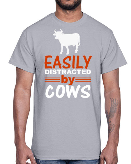 easily distracted by cows Style 4#- cow- Cotton Tee