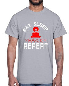 eat sleep hack repeat 48#- computer- Cotton Tee
