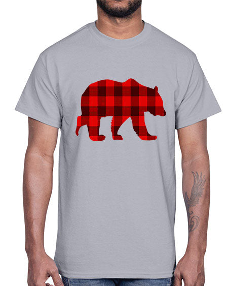 plaid bear 227#- bears - animals- Cotton Tee