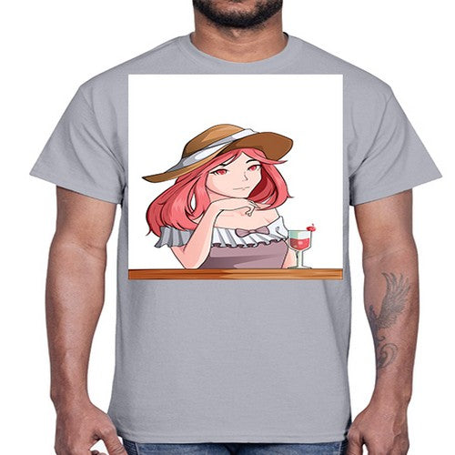 pretty woman with fresh juice in summer 37#- anime- Cotton Tee