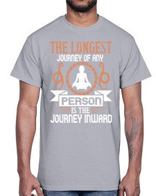 the longest journey of any person is the journey inward  550#- yoga- Cotton Tee