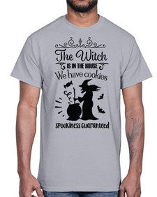 the witch is in the house sign 20#- witch- Cotton Tee