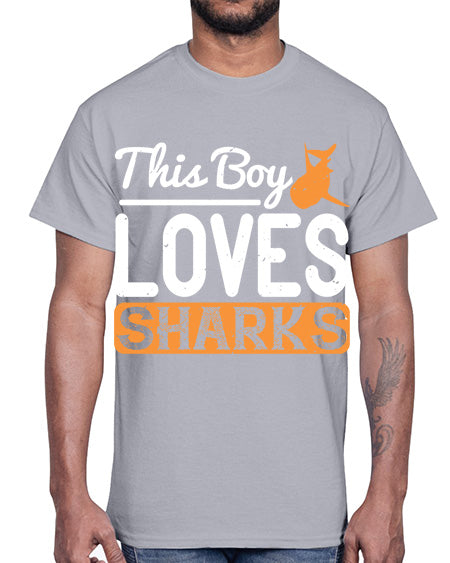 this boy loves sharks Style 14#- shark-fish- Cotton Tee