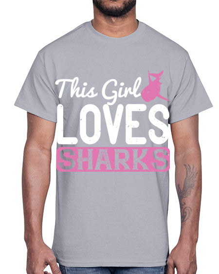 this girl loves sharks Style 12#- shark-fish- Cotton Tee