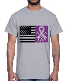 usa flag with alzheimers cancer 219#- alzheimers- Cotton Tee