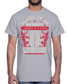 veteran showed up in boots 1198#- western- Cotton Tee