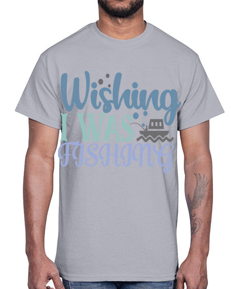wishing i was fishing 90#- shark-fish- Cotton Tee