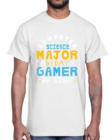 Computer science major by day gamer by night 6#- computer- Cotton Tee