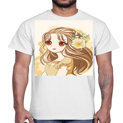 Cute and happy girl with flowers crown 57#- anime- Cotton Tee