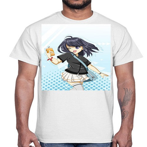 Cute and happy student girl with banana milk 4#- anime- Cotton Tee