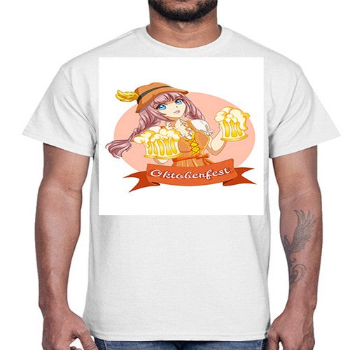 Cute and happy woman celebrating oktoberfest with beer 177#- anime- Cotton Tee