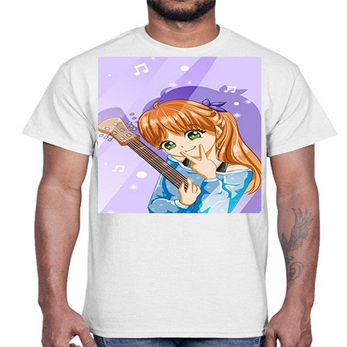 Cute and soft girl with guitar 53#- anime- Cotton Tee
