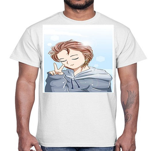 Cute boy brown hair with blue jacket 126#- anime- Cotton Tee