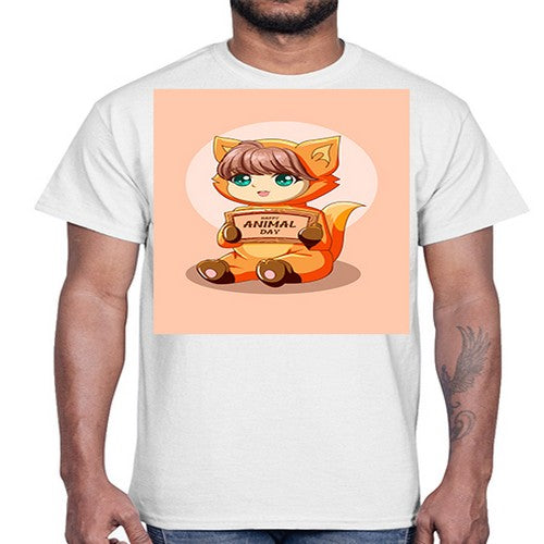 Cute girl with animal costume in animal day text 137#- anime- Cotton Tee
