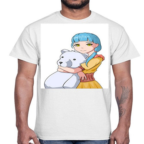 Cute girl with bear doll 26#- anime- Cotton Tee