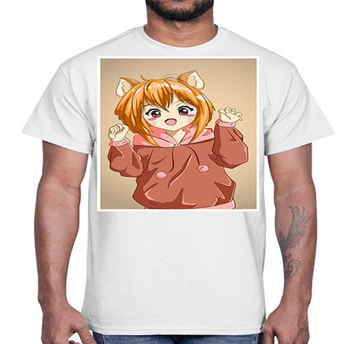 Cute little girl with accessories cat cartoon 170#- anime- Cotton Tee