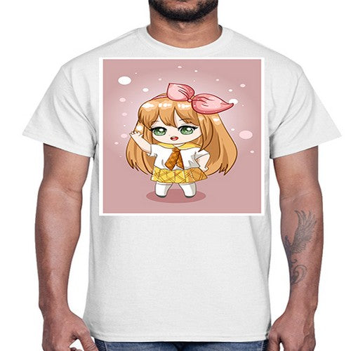 Cute little girl yellow hair wearing uniform 130#- anime- Cotton Tee