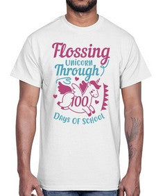 Flossing Unicorn Through one hundred days Of School 164#- one hundred days- Cotton Tee