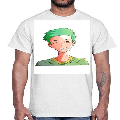 Handsome boy green hair wearing green shirt 35#- anime- Cotton Tee
