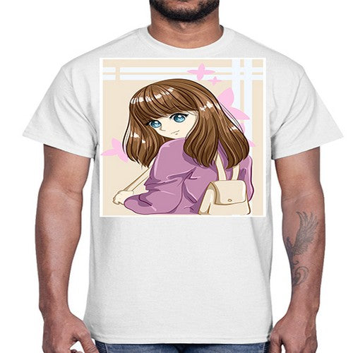 Happy and pretty college student carrying a bag 102#- anime- Cotton Tee