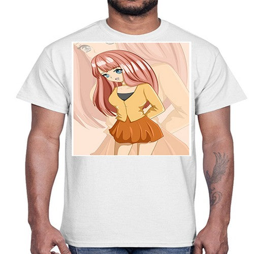 Happy beautiful and cute girl pink long hair 5#- anime- Cotton Tee