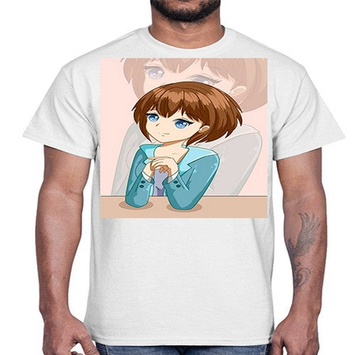 Happy beautiful and elegant girl brown hair 36#- anime- Cotton Tee