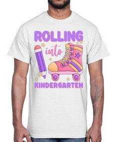 Rolling into Kindergarten 787#- kindergarten- Cotton Tee