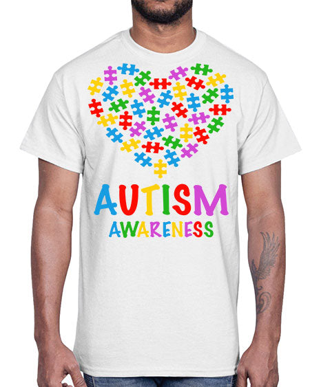 autism awareness heart love puzzle 15#- autism- Cotton Tee