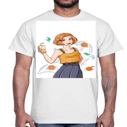 cute anime summer girl with orange juice28#- anime- Cotton Tee