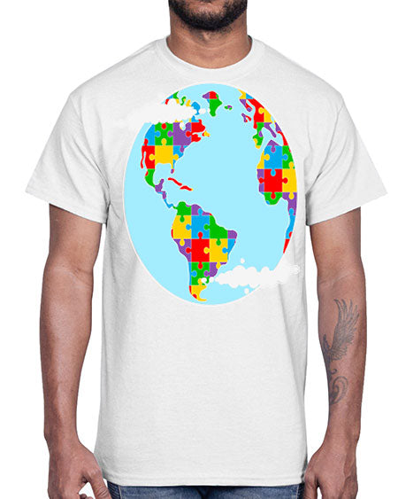 earth autism awareness heart puzzle 83#- autism- Cotton Tee