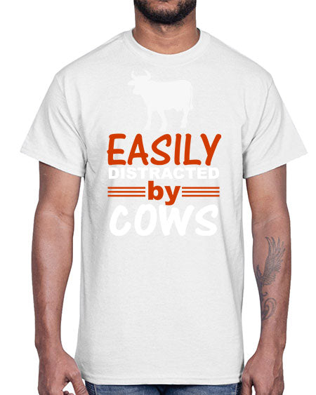 easily distracted by cows Style 4#- cow- Cotton Tee