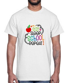 eat sleep school repeat 45#- general school- Cotton Tee