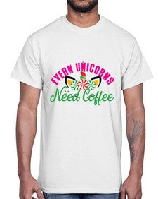 evern unicorns need coffee 126#- unicorn- Cotton Tee