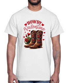 howdy valentine cowgirl boots 538#- western- Cotton Tee