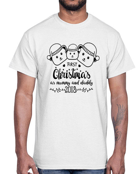 my first christmas bear family black 193#- bears - animals- Cotton Tee