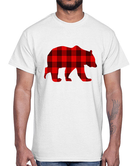 plaid bear 227#- bears - animals- Cotton Tee