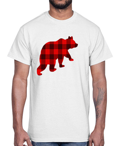 plaid bear 229#- bears - animals- Cotton Tee