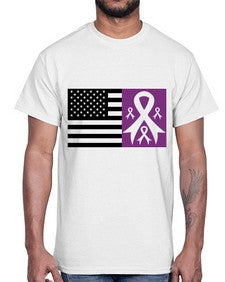 usa flag with alzheimers cancer 219#- alzheimers- Cotton Tee